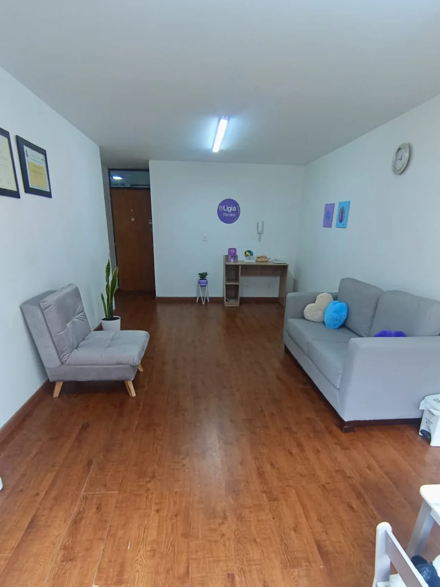 Otra vista del consultorio con el logotipo de Ligia Parales y zona de espera